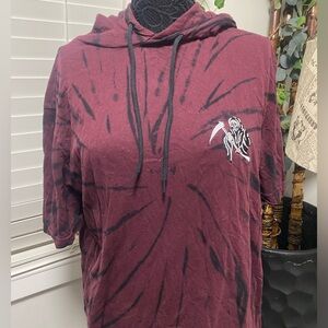 Eighty Eight Burgundy Tie-Dye Short Sleeve Hoodie